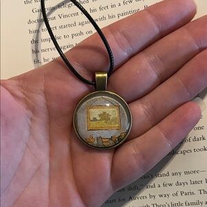 Upcycled Art Print Pendant Necklace - Van Gogh Bedroom at Arles